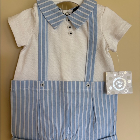 Little Me Blue and White Striped Romper - Picture 1 of 3